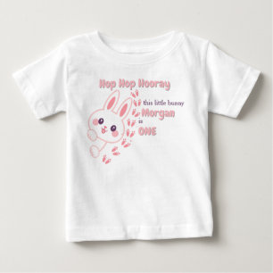 Cute Cartoon Bunny Turning One Girls 1st Birthday Baby T-Shirt