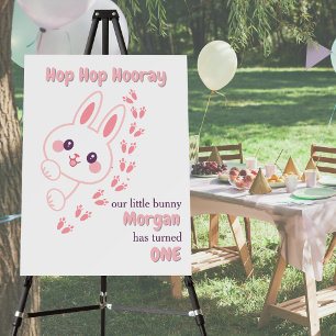 Cute Cartoon Bunny Turning One Girls 1st Birthday  Foam Board