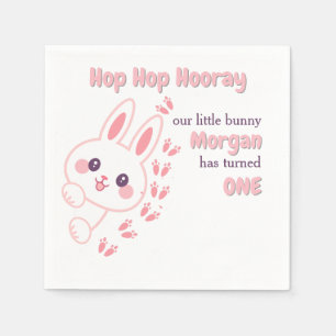 Cute Cartoon Bunny Turning One Girls 1st Birthday Napkins
