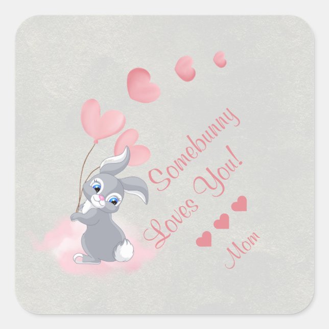 Cute Cartoon Bunny Valentine Sticker (Front)