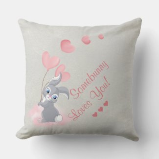 Cute Cartoon Bunny Valentine Throw Pillow