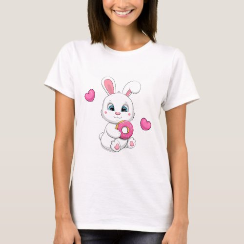 Cute cartoon bunny with a donut T_Shirt