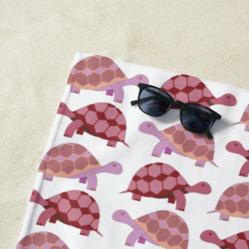 Cute Cartoon Burgundy Tortoise Pattern Beach Towel