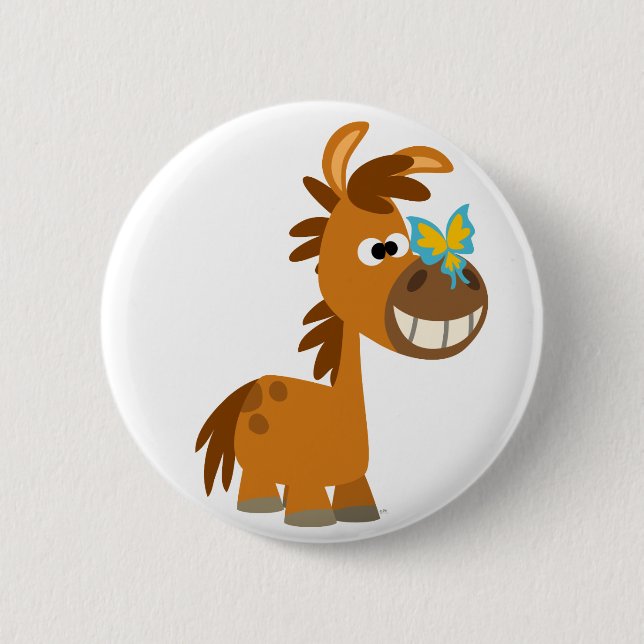 Cute Cartoon Butterfly Pony Button Badge (Front)