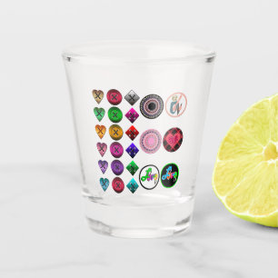 Cute cartoon buttons bright colorful white backgro shot glass