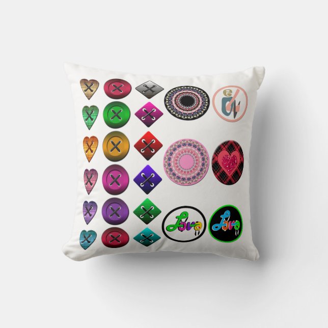 Cute cartoon buttons bright colorful white backgro throw pillow (Front)
