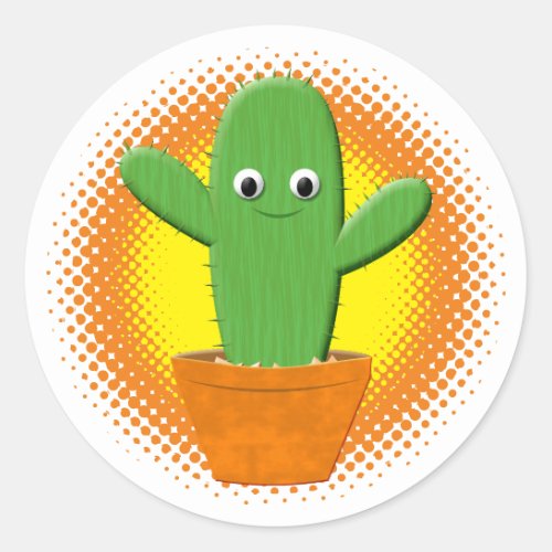 Cute Cartoon Cactus Drawing Classic Round Sticker