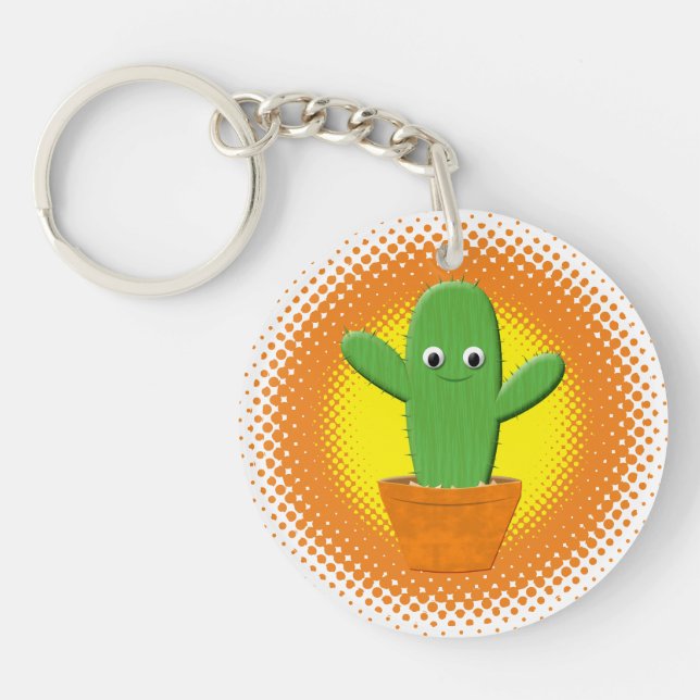 Cute Cartoon Cactus Keychain (Front)