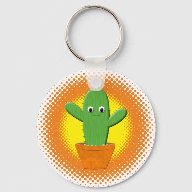 Cute Cartoon Cactus Keychain (Front)