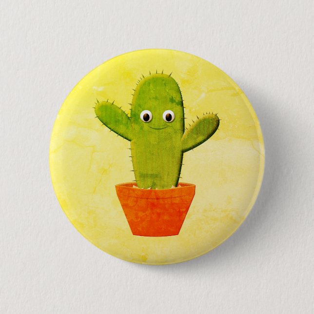Cute Cartoon Cactus Painting Button (Front)