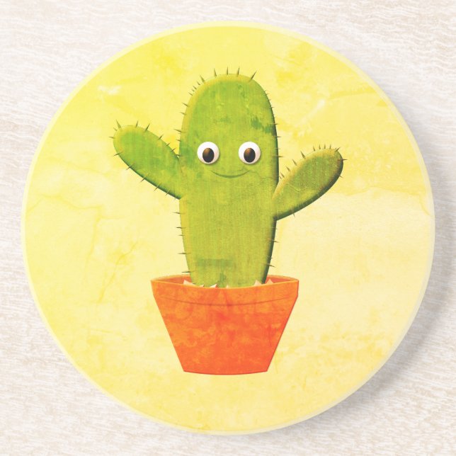 Cute Cartoon Cactus Painting Coaster (Front)