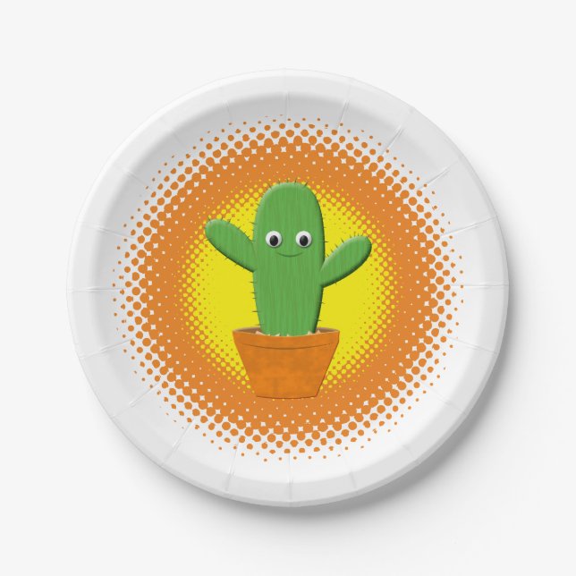 Cute Cartoon Cactus Paper Plates (Front)
