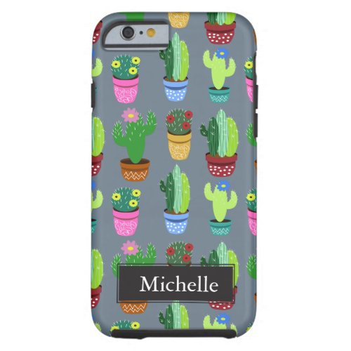 Cute Cartoon Cactus Pattern Custom Name Tough iPhone 6 Case