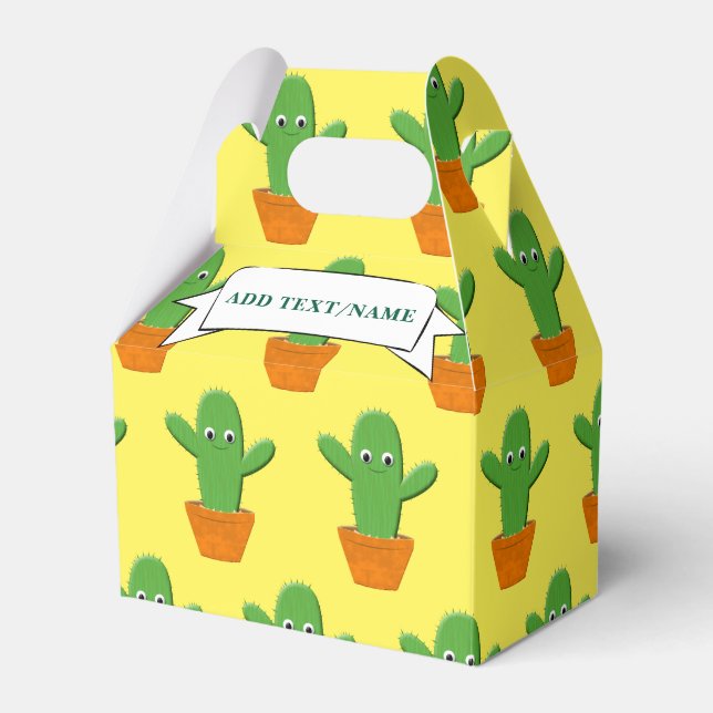 Cute Cartoon Cactus Pattern Custom Name Favor Boxes (Front Side)