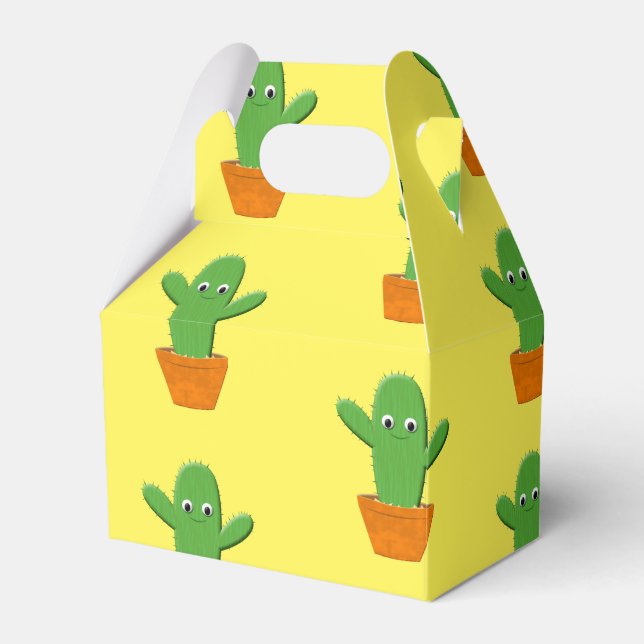 Cute Cartoon Cactus Pattern Favor Boxes (Front Side)