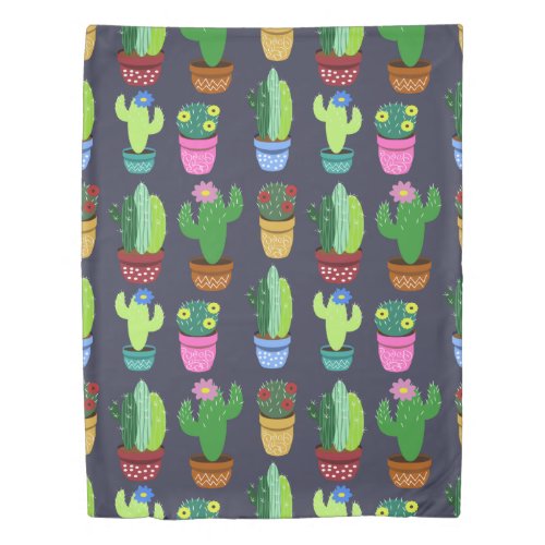 Cute Cartoon Cactus Pattern Polka Dots Backside Duvet Cover