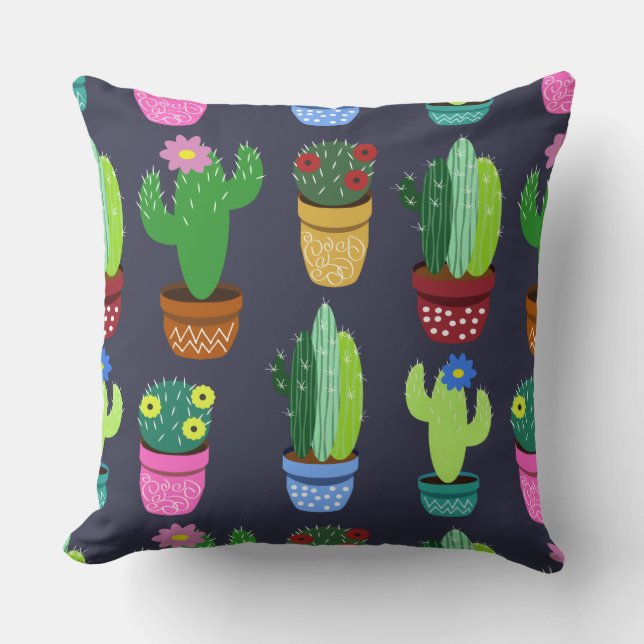 Cute Cartoon Cactus Pattern Throw Pillow (Front)