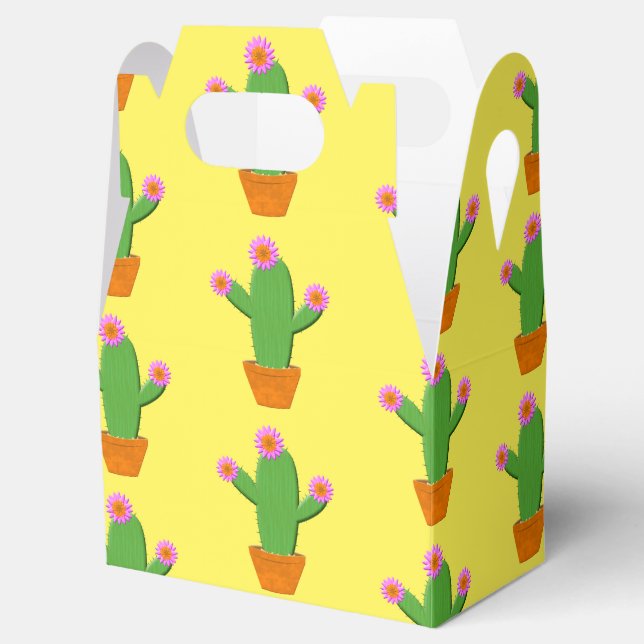 Cute Cartoon Cactus Pattern With Pink Flowers Favor Boxes (Opened)