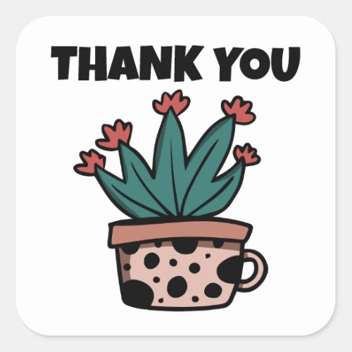 Cute Cartoon Cactus Plant Thank You Square Sticker