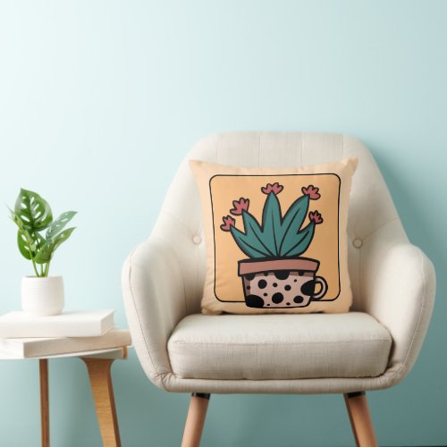 Cute Cartoon Cactus Plant  Throw Pillow