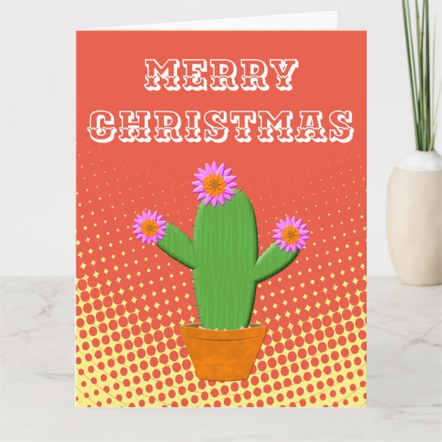 Cute Cartoon Cactus With Pink Flower Card (Front)