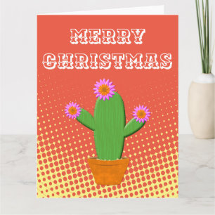Cute Cartoon Cactus With Pink Flower Card