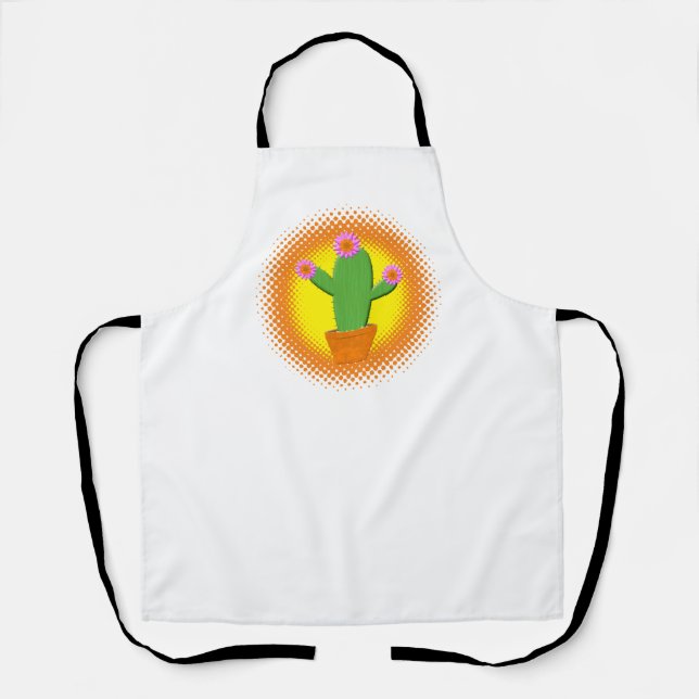 Cute Cartoon Cactus With Pink Flowers Apron (Front)