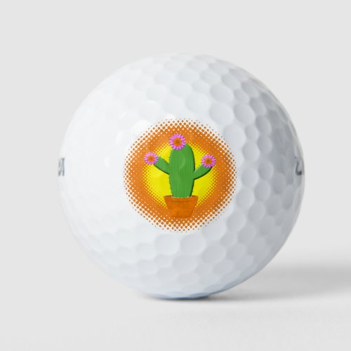 Cute Cartoon Cactus With Pink Flowers Golf Balls