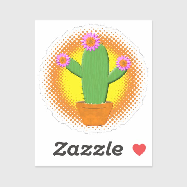 Cute Cartoon Cactus With Pink Flowers Sticker (Sheet)