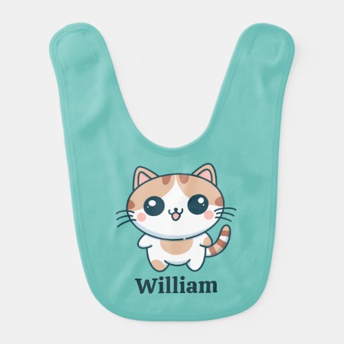 Cute Cartoon Calico Cat Personalized Baby Bib