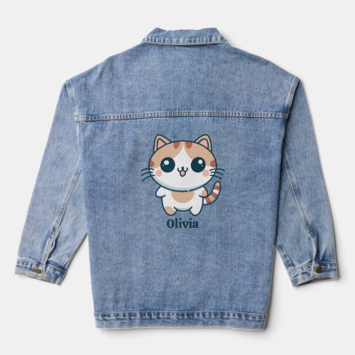 Cute Cartoon Calico Cat Personalized Denim Jacket