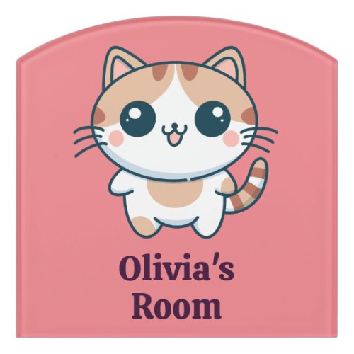 Cute Cartoon Calico Cat Personalized Door Sign
