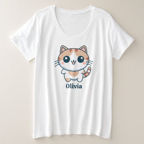 Cute Cartoon Calico Cat Personalized Plus Size T_Shirt
