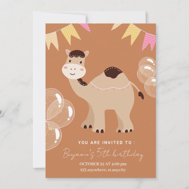 Cute cartoon camel photo birthday invitation  (Front)