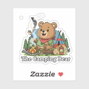 Cute Cartoon Camping Bear Roasting Marshmallow Sticker