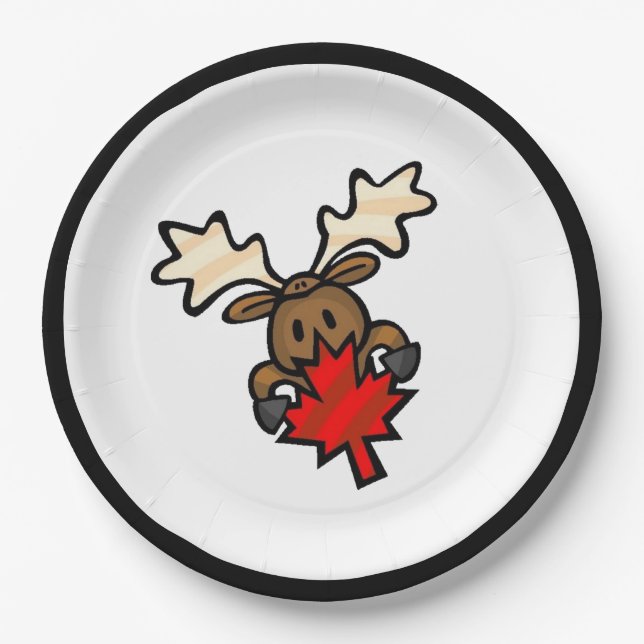 Cute Cartoon Canadian Moose Paper Plates (Front)