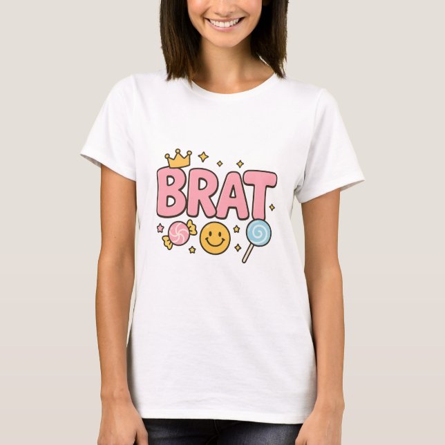 Cute Cartoon Candy and Crown  T-Shirt (Front)