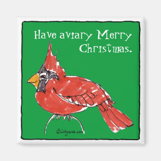 Cute Cartoon Cardinal Christmas Magnet
