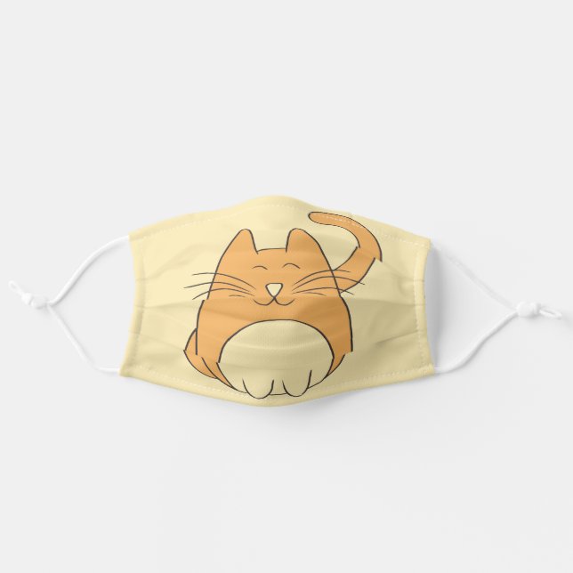 Cute Cartoon Cat Add Name | Beige Adult Cloth Face Mask (Front, Unfolded)
