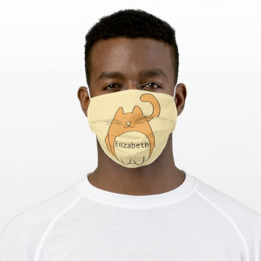 Cute Cartoon Cat Add Name | Beige Adult Cloth Face Mask (Worn)