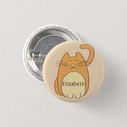 Cute Cartoon Cat Add Name  Beige Button