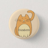 Cute Cartoon Cat Add Name | Beige Button (Front)