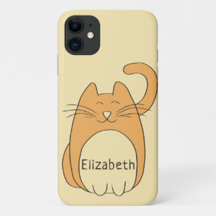 Cute Cartoon Cat Add Name Beige iPhone 11 Case