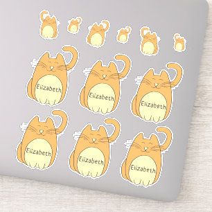 Cute Cartoon Cat Add Name Beige Contour Cut Sticker