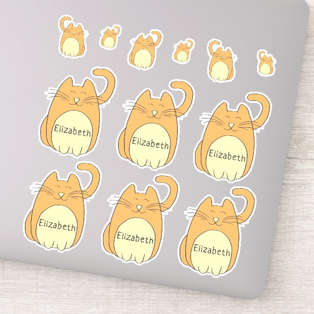 Cute Cartoon Cat Add Name | Beige Contour Cut Sticker (Detail)