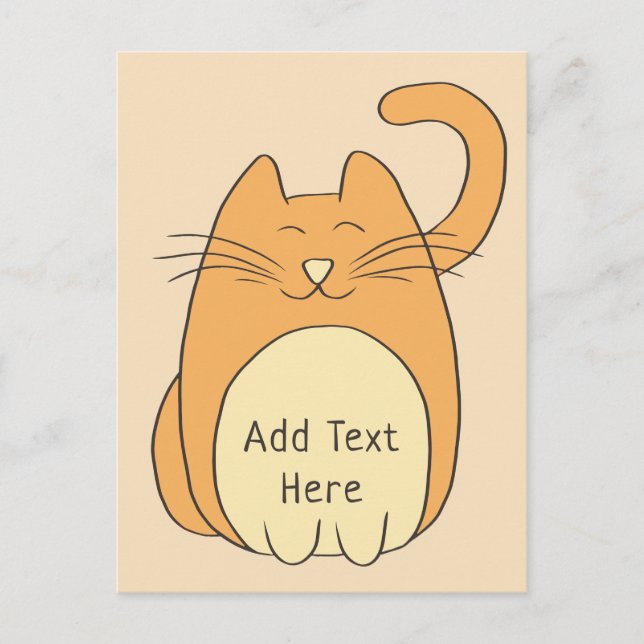 Cute Cartoon Cat Add Name | Beige Holiday Postcard (Front)