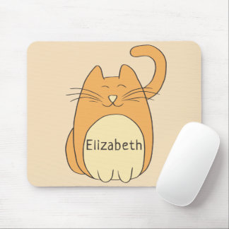 Cute Cartoon Cat Add Name | Beige Mouse Pad