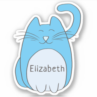 Cute Cartoon Cat Add Name Blue Contour Cut Sticker