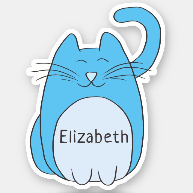 Cute Cartoon Cat Add Name Blue Contour Cut Sticker (Front)