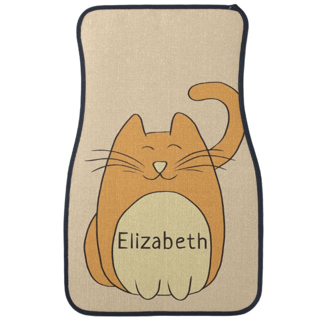 Cute Cartoon Cat Add Name Car Floor Mat (Front)
